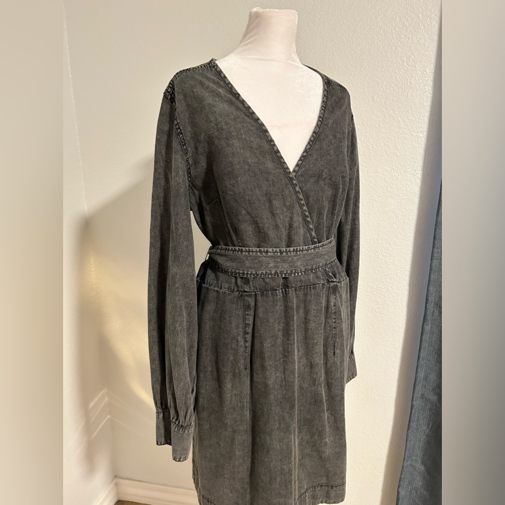 Women's Black Acid Wash Long Sleeve Wrap Dress - Who What Wear,  Large